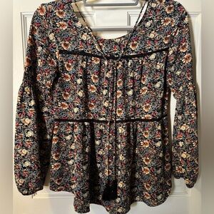 Knox Rose Floral Boho Peasant Style Blouse (Size: XS)